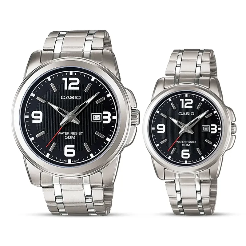 Casio Enticer Black Dial Couple Watch | MTP-1314D-1A | LTP-1314D-1AV
